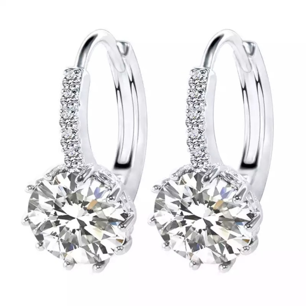 CZ silver stud drop earrings